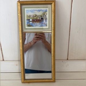 Vintage Egliomise Designs Framed Mirror w/The Swan Boats Of Boston
